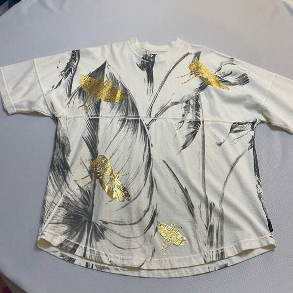 Spirit Jersey Dragonfly Metallic Gold Foil Feather Top T-Shirt Size Medium - Picture 1 of 13